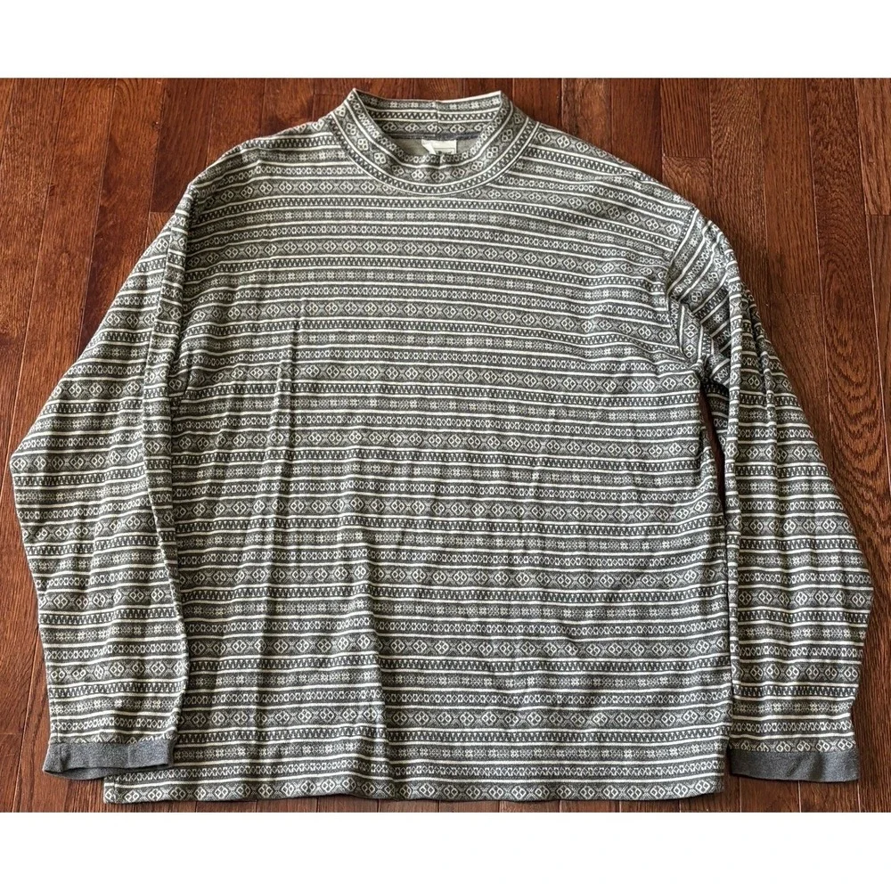 Vintage LL Bean Fair Isle Nordic Long Sleeve Shirt Made‎ USA Men XL Mock Neck
